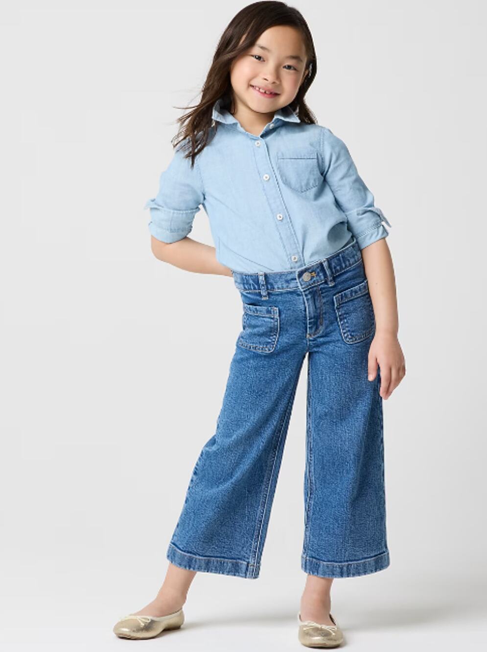 J. Crew Crewcuts Girls Wide Leg Patch Pocket Jeans NWT Size 8